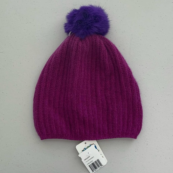Portolano Cashmere/Extra Fine Wool/Silk Blend Beanie with Real Rabbit Fur - Picture 4 of 4